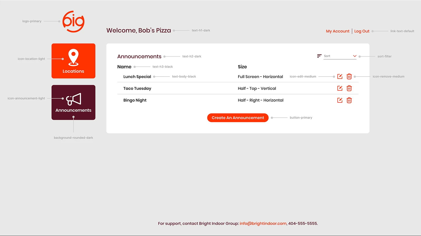 Annotated host admin mockup.