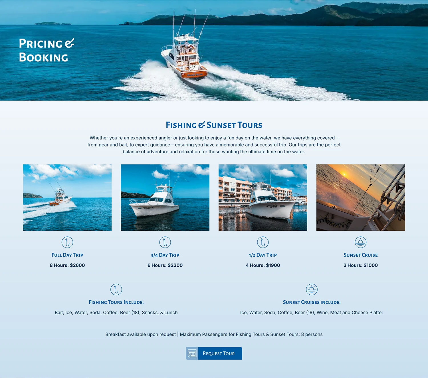 Pricing and booking page design.